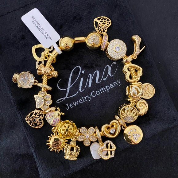 Linx Yellow Gold Bracelet with Gold and Cubic Zirconia Themed Charms